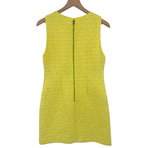 ALICE + OLIVIA Clyde Sequin Embellished Tweed Shift Dress -Neon Yellow -Size 4 - Picture 7 of 10